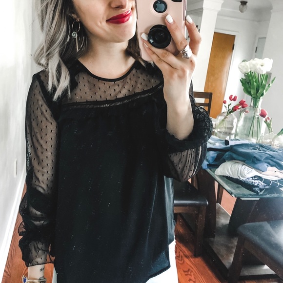 LOFT Black Lace Blouse XSP - Picture 3 of 5